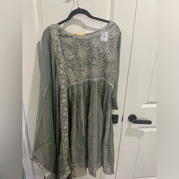 Anarkali Suit- Sage green color - Picture 2 of 5